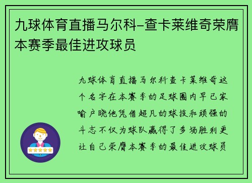 九球体育直播马尔科-查卡莱维奇荣膺本赛季最佳进攻球员